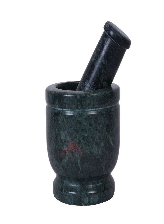 Jaipur Ace Natural Green Marble Mortar and Pestle Set, Imam Dasta, Ohkli Musal, Kharal- 4 Inches (Green) - Image 1